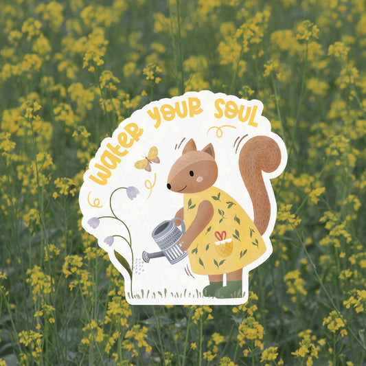 Cottage Critters Sticker - Water Your Soul | Illustrated Vinyl Sticker | Minuku Studio