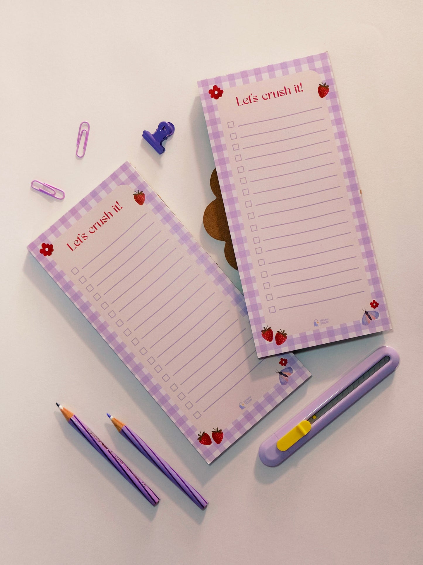 Gingham Checks To-Do List Pad | Cottagecore DL Notepad with Checkbox Layout | Minuku Studio
