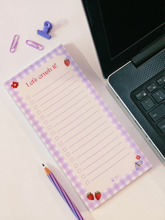 Gingham Checks Cottagecore Notepad styled flat lay | DL To-Do List Pad | Minuku Studio
