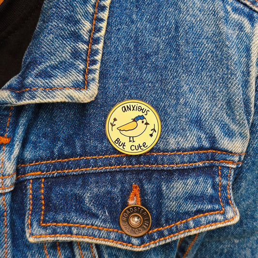 Anxious but Cute Bird Enamel Pin | Cottage Critters