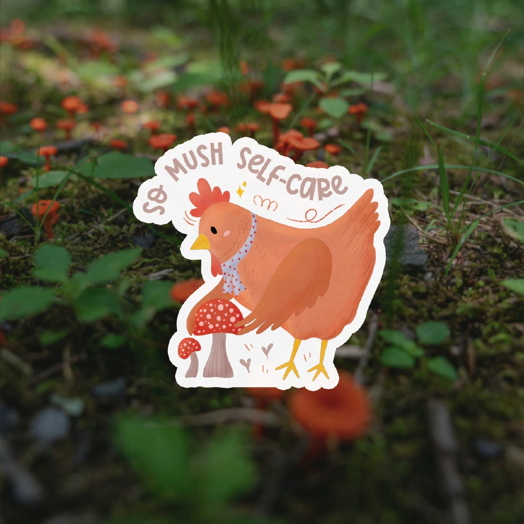 Cottage Critters Sticker - So Mush Self-Care | Illustrated Vinyl Sticker | Minuku Studio

