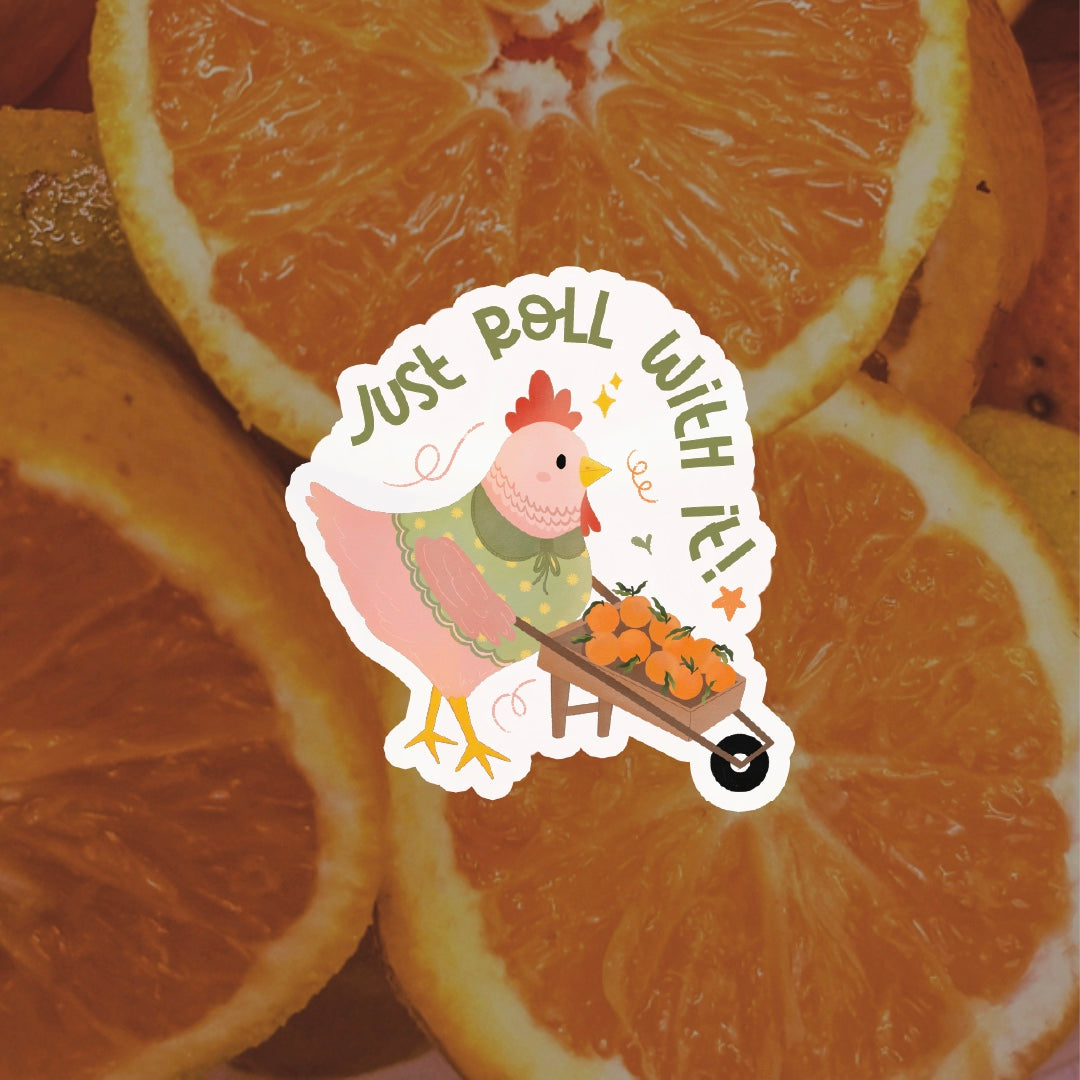 Cottage Critters Sticker - Just Roll With It | Illustrated Vinyl Sticker | Minuku Studio
