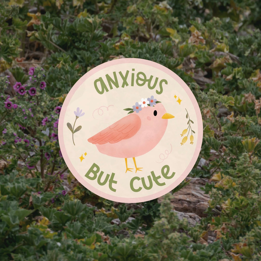 Cottage Critters Sticker - Anxious But Cute | Illustrated Vinyl Sticker | Minuku Studio
