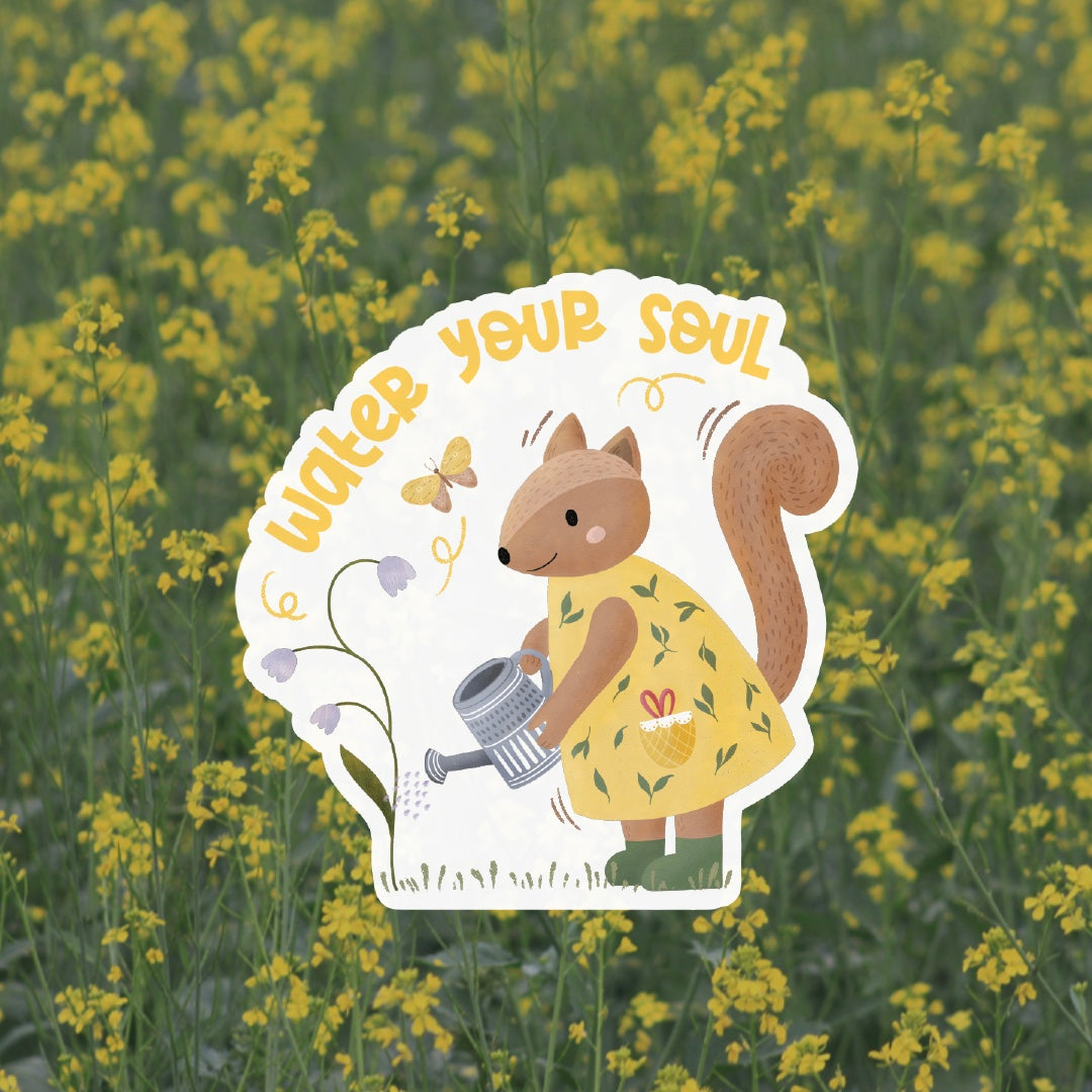 Cottage Critters Sticker - Water Your Soul | Illustrated Vinyl Sticker | Minuku Studio
